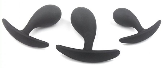 Kit de 3 mini Plugs prostatiques Silicone 11 x 3.5cm Noir