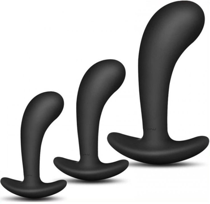 Kit de 3 mini Plugs prostatiques Silicone 11 x 3.5cm Noir