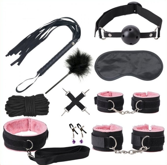 Kit Sm Bondage Push 9 Pièces Noir-rose