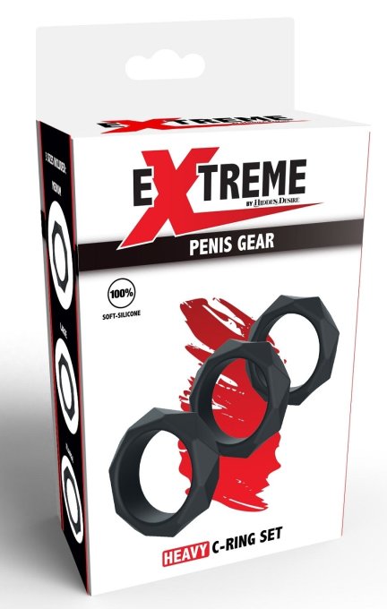 Lot de 3 Cockrings Silicone Heavy C-Ring Noirs