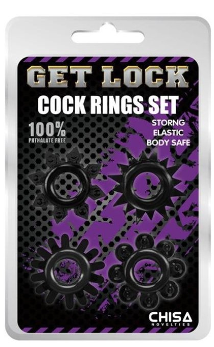 Lot de 4 Cockrings souples Ring Stars Noirs