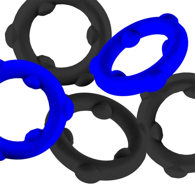 Lot de 5 Cockrings Spinner 25 mm Noir-Bleu