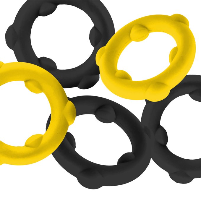 Lot de 5 Cockrings Spinner 25 mm Noir-Jaune