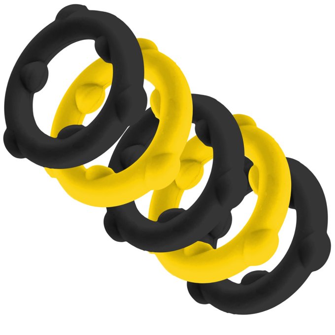 Lot de 5 Cockrings Spinner 25 mm Noir-Jaune