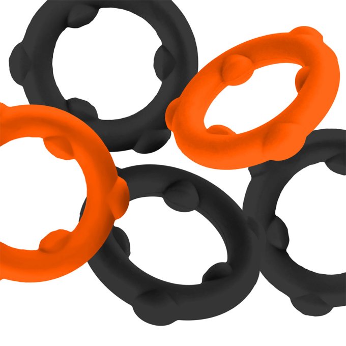 Lot de 5 Cockrings Spinner 25 mm Noir-Orange