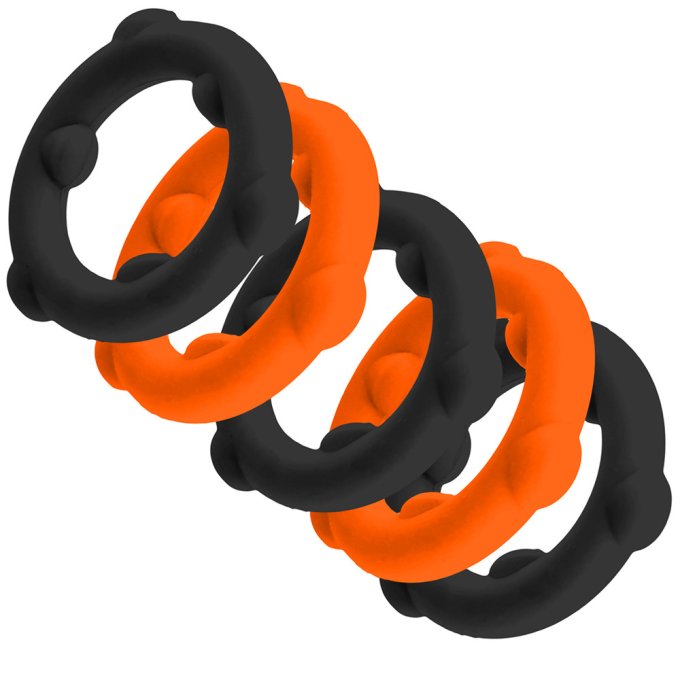 Lot de 5 Cockrings Spinner 25 mm Noir-Orange