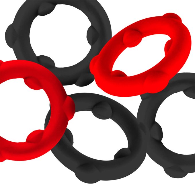 Lot de 5 Cockrings Spinner 25 mm Noir-Rouge