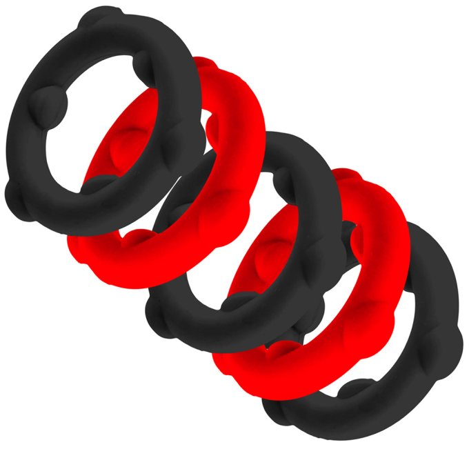 Lot de 5 Cockrings Spinner 25 mm Noir-Rouge