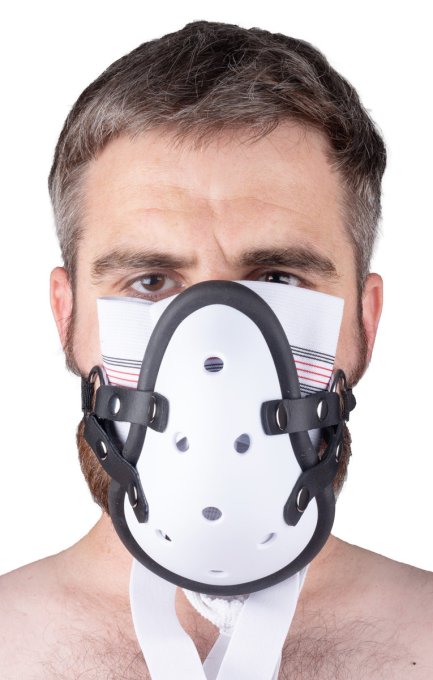 Masque avec Lanières en Cuir « Sniff my .... » Blanc
