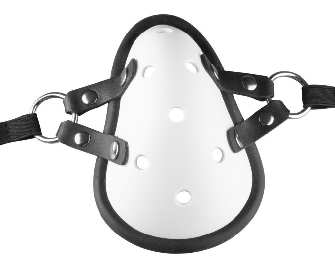 Masque avec Lanières en Cuir « Sniff my .... » Blanc