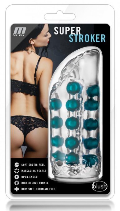 Masturbateur souple Super Stroker Transparent-Bleu