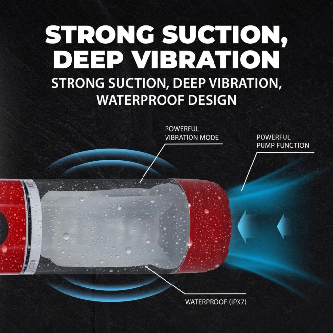 Masturbateur TechnoThrust Vibrations et Succion Rouge
