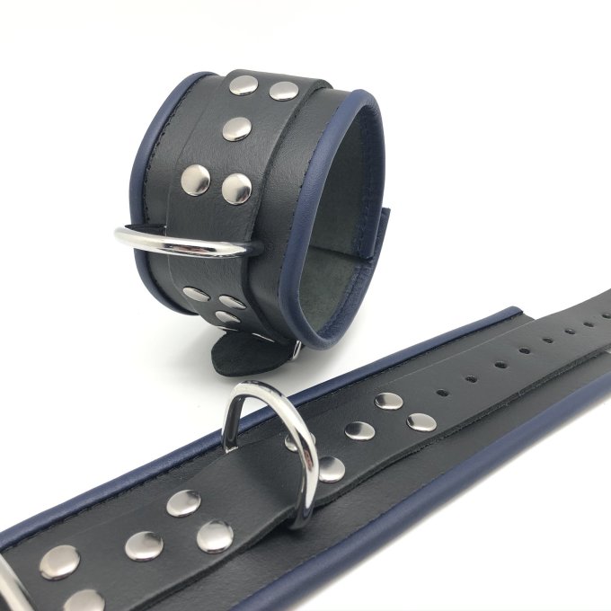 Menotte en cuir - Noir/Bleu