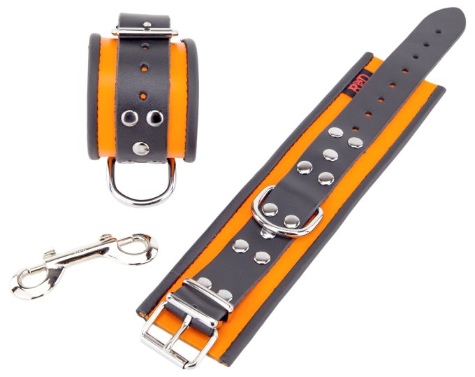 Menotte en cuir - Orange/ Noir