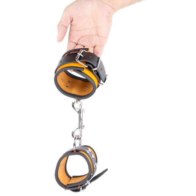 Menotte en cuir - Orange/ Noir