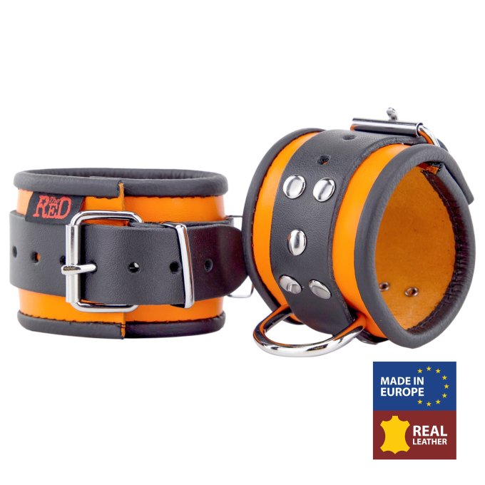 Menotte en cuir - Orange/ Noir