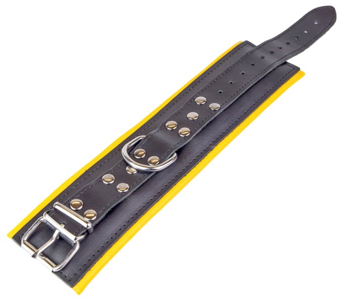 Menottes en cuir rembourrées pour Chevilles Noir-Jaune
