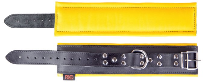 Menottes en cuir rembourrées pour Chevilles Noir-Jaune