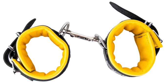 Menottes en cuir rembourrées pour Chevilles Noir-Jaune