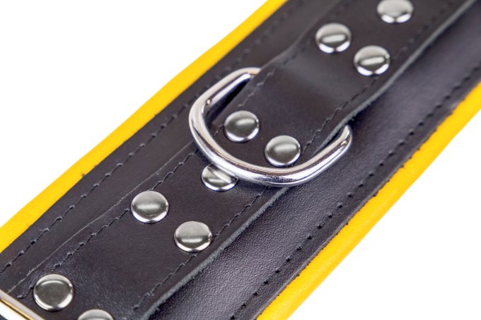 Menottes en cuir rembourrées pour Chevilles Noir-Jaune