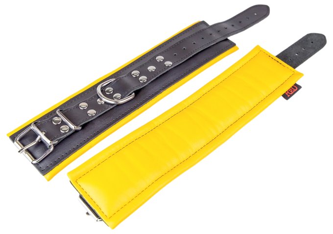 Menottes en cuir rembourrées pour Chevilles Noir-Jaune