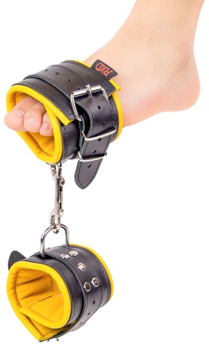 Menottes en cuir rembourrées pour Chevilles Noir-Jaune