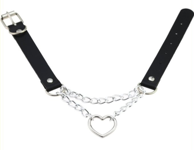 Metal Heart Collar With Chain BLACK