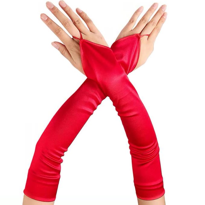 Mitaines Longues Satin Gloves Rouges