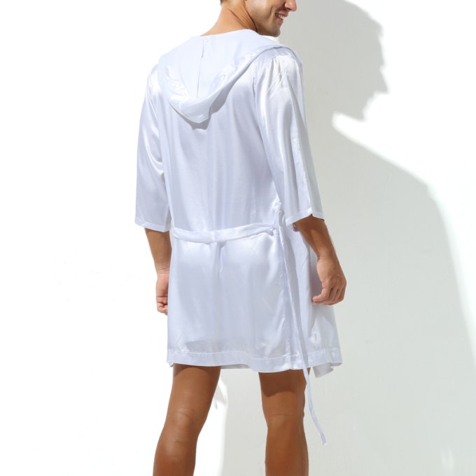Peignoir effet satiné LONG SLIT Blanc