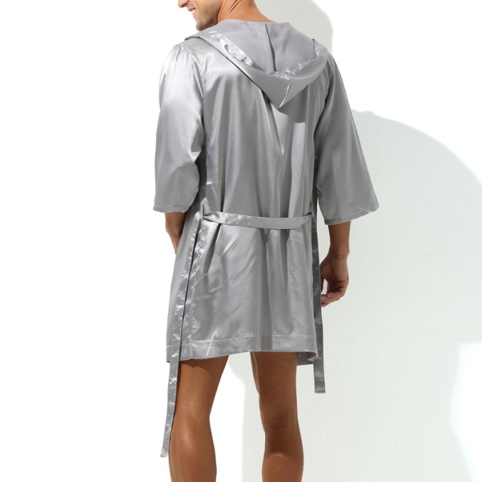 Peignoir effet satiné Long Slit Gris