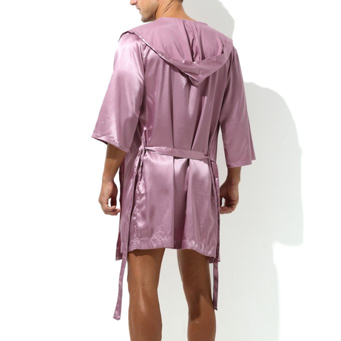 Peignoir effet satiné Long Slit Rose