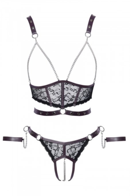 Ensemble ouvert 3 pièces noires - Cotelli Bondage