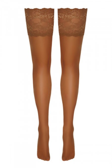 Bas autofixants large jarretière dentelle beige - Cotelli Legwear