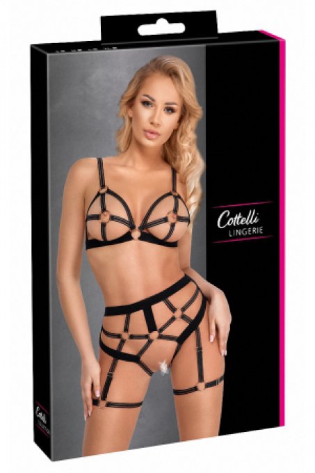 Set lingerie BDSM harnais noir - Cotelli Lingerie
