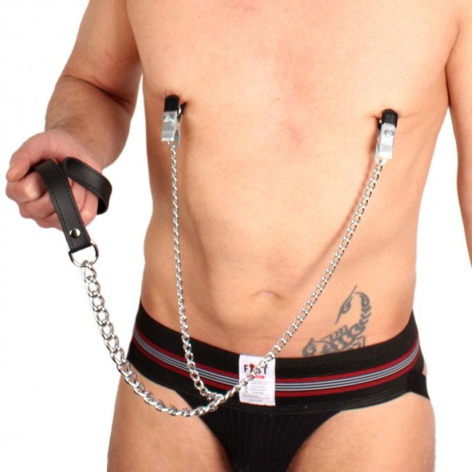 Pinces à seins + laisse ( métal + cuir )