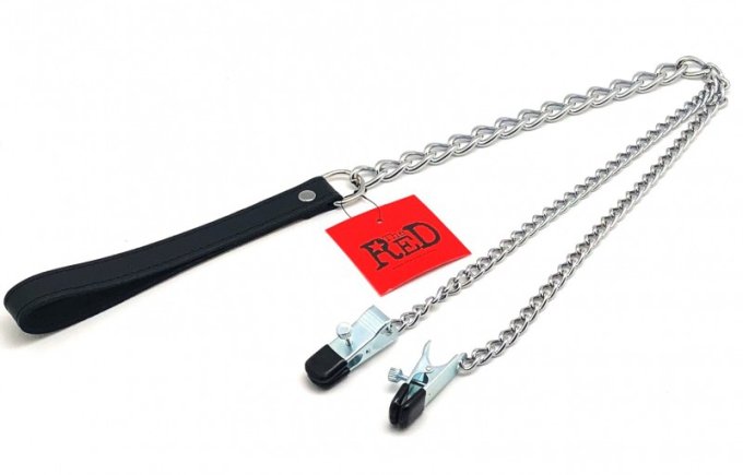 Pinces à seins + laisse ( métal + cuir )