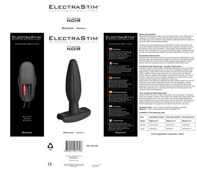 Plug Électro en silicone Rocker ElectraStim 10 x 2.5cm