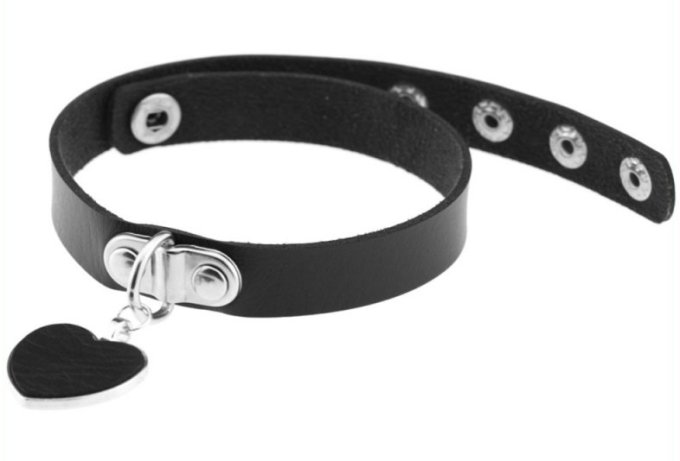 Punk Goth Heart Pendant Necklace Leather Collar BLACK