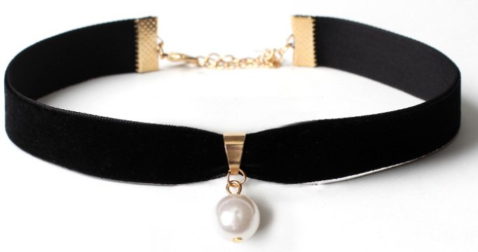 Ras de Cou Pearl Velvet Noir