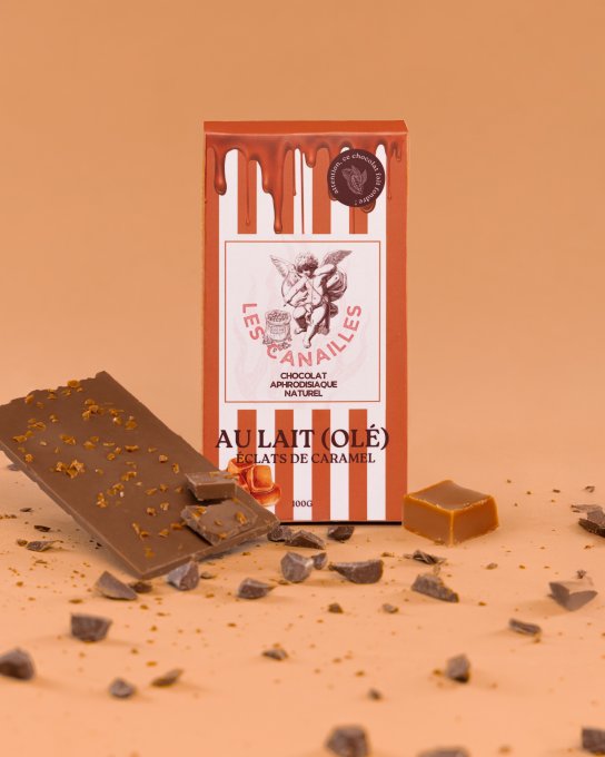 Tablette de Chocolat Aphrodisiaque Au lait (Olé) Éclats de Caramel 100g