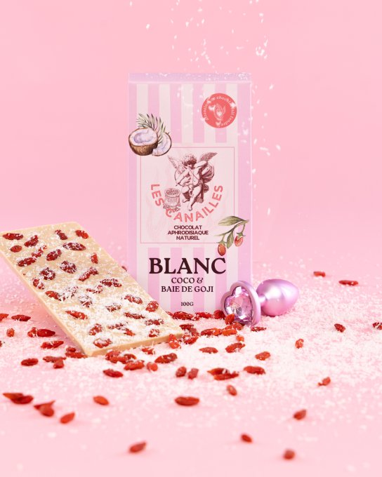 Tablette de Chocolat Aphrodisiaque Blanc Coco & Baie de Giji 100g