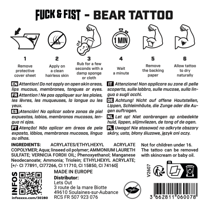 Tatouage temporaire Bear 9 x 6cm