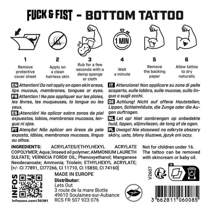 Tatouage temporaire Bottom 9 x 8.5cm