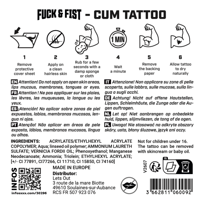 Tatouage temporaire Cum in Me 9 x 8.5cm