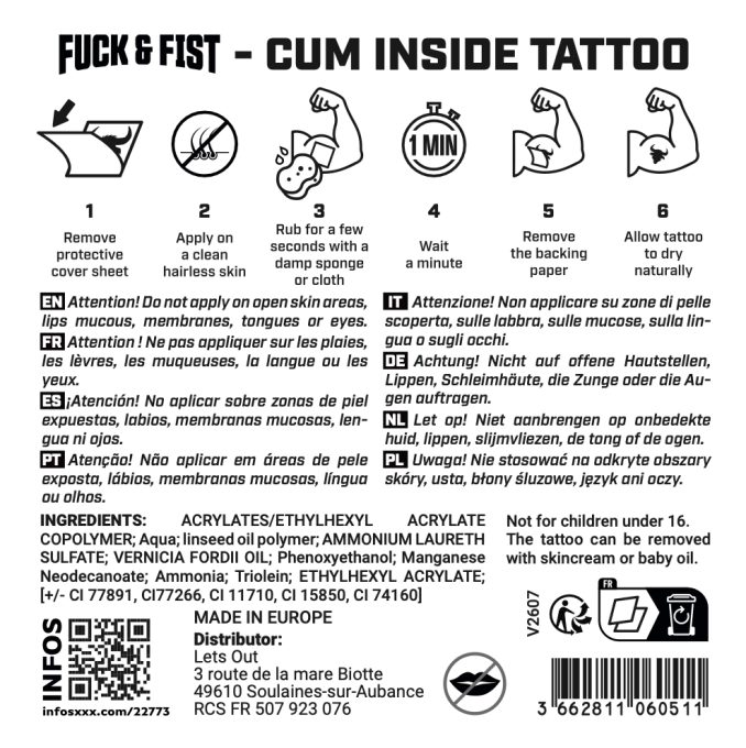 Tatouage temporaire Cum Inside 8.5 x 7cm
