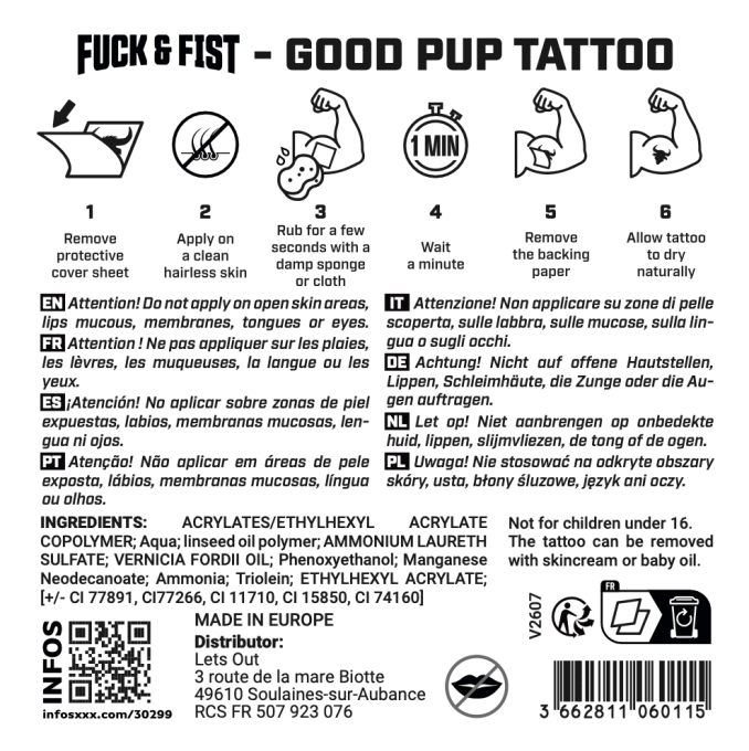 Tatouage temporaire Good Pup 9 x 5.5cm