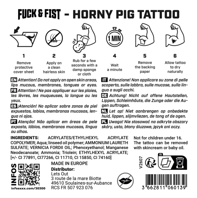 Tatouage temporaire Horny Pig 9 x 6cm