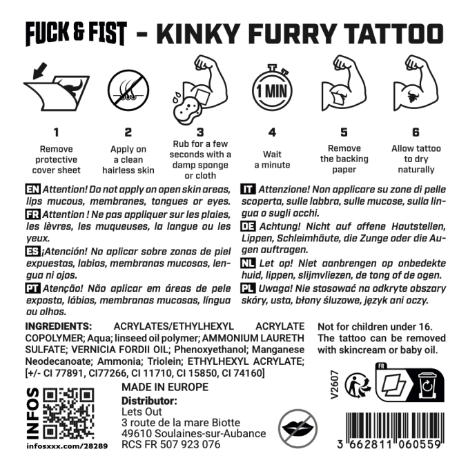 Tatouage temporaire Kinky Furry 8.5 x 7.5cm