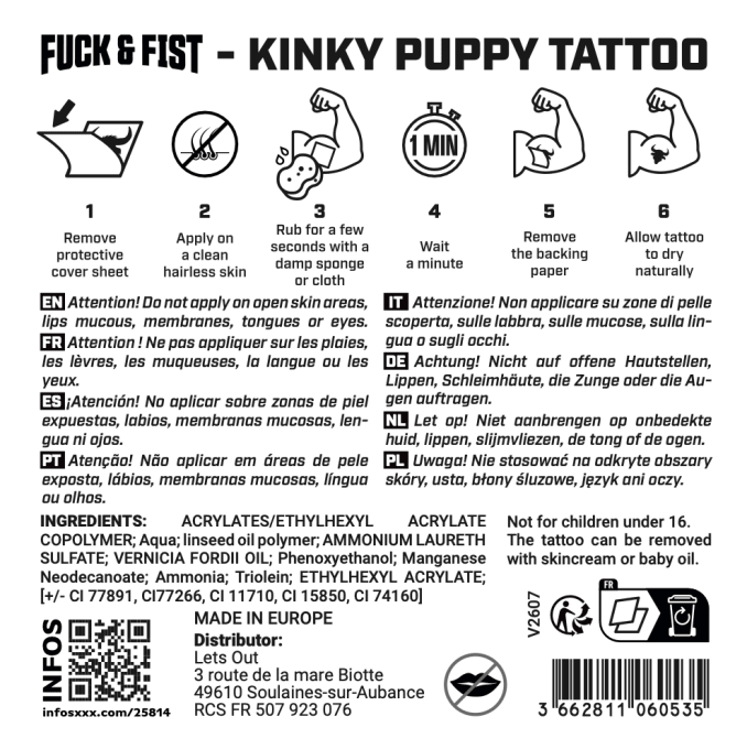 Tatouage temporaire Kinky Puppy 9 x 6.5cm