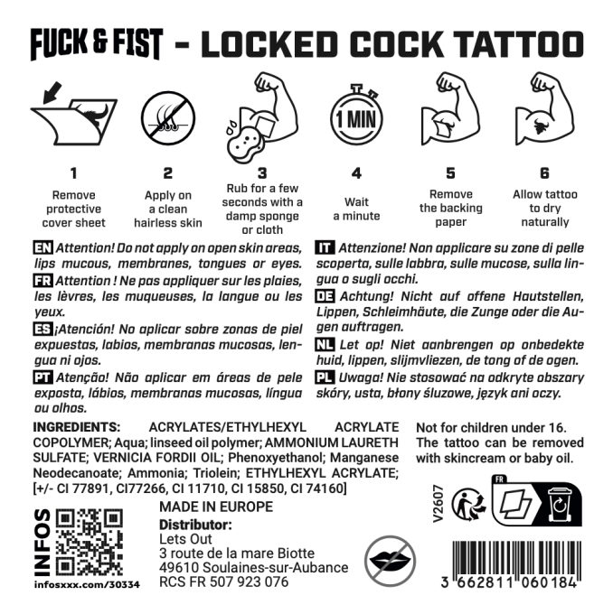 Tatouage temporaire Locked Cock 9 x 6.5cm